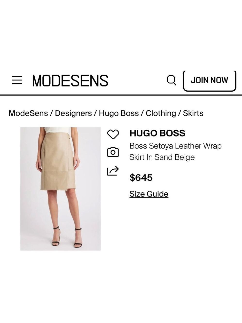 New Hugo Boss US 8 Sand Beige Lamb Leather A-Line Wrap Skirt